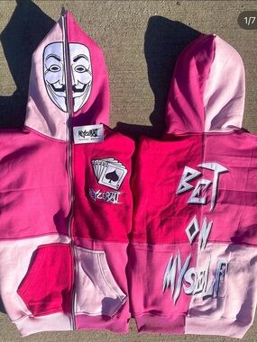 REYZERATI Unisex Pink Ombre 'Bet On Myself' Graphic Zip Hoodie -